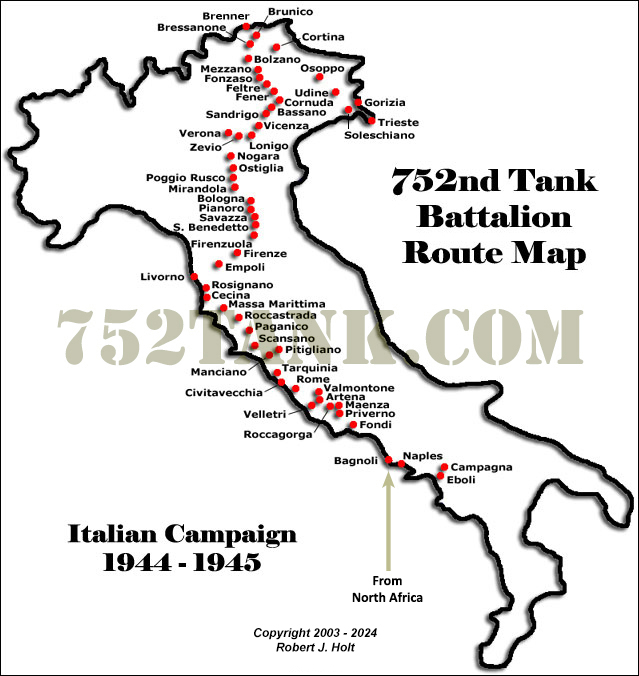 Route Map of the 752nd Tank Battalion